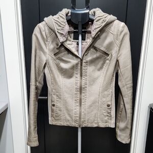 Maurices Women's Beige Moto Jacket with Hood